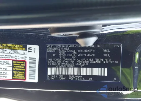 2021 Toyota Highlander Xle z USA, uszkodzony, nr VIN 5TDGZRBH9MS089470